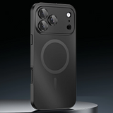 Black phone case with a magnetic design on a dark background