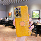 Plated Crocodile Texture Ring Holder Samsung Case - HoHo Cases Samsung Galaxy S23 / Yellow