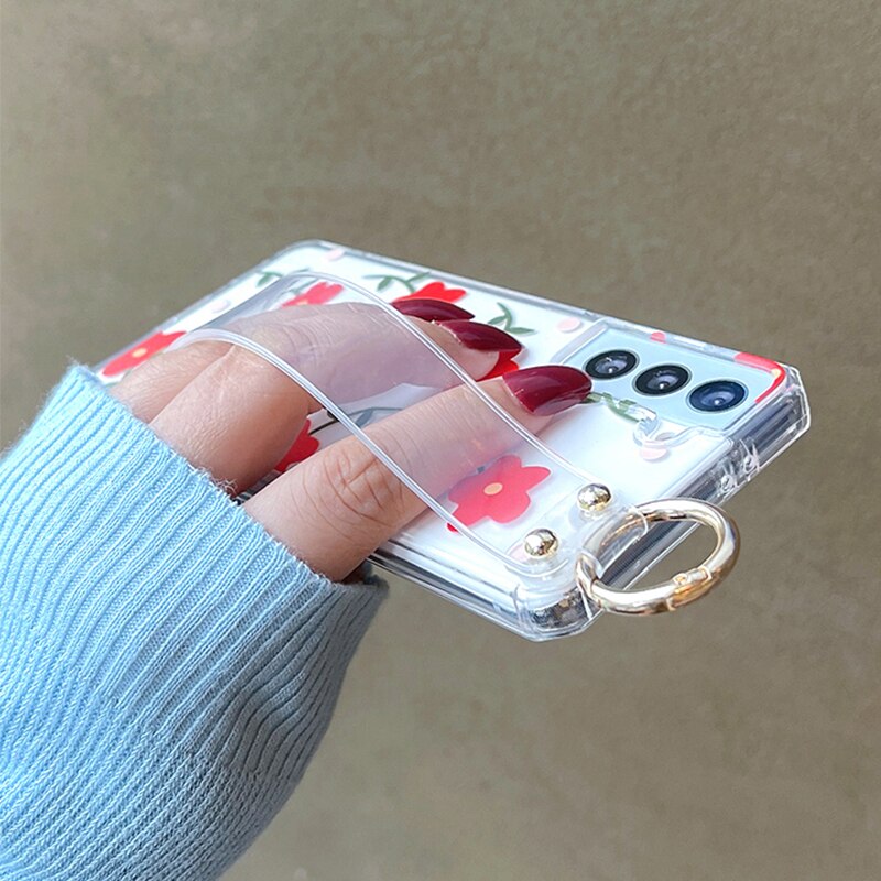 Cute Heart Transparent Samsung Case with Wristband - HoHo Cases
