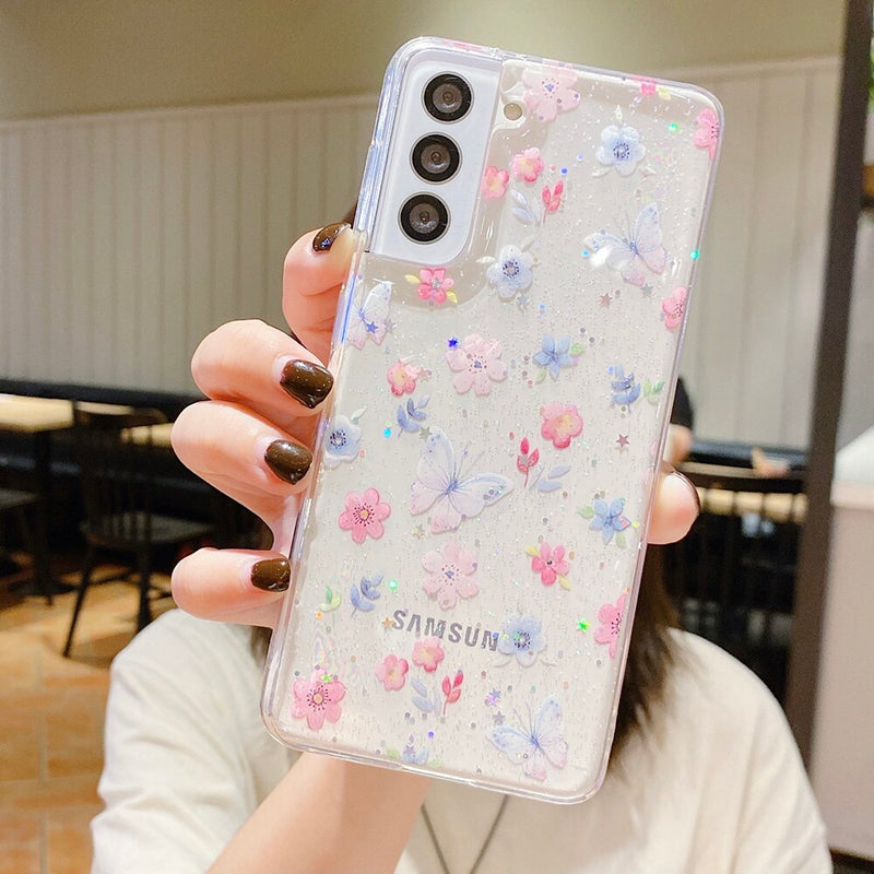 Glitter Flowers Clear Samsung Case - HoHo Cases
