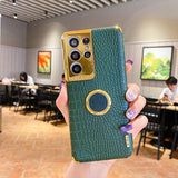 Plated Crocodile Texture Ring Holder Samsung Case - HoHo Cases Samsung Galaxy S23 / Green
