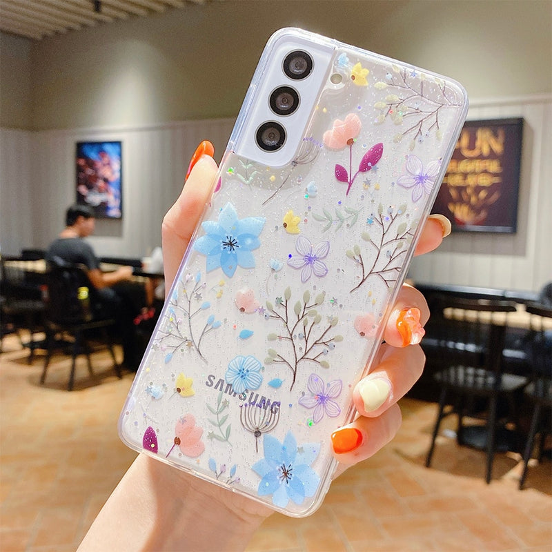 Glitter Flowers Clear Samsung Case - HoHo Cases Samsung Galaxy S22 / c