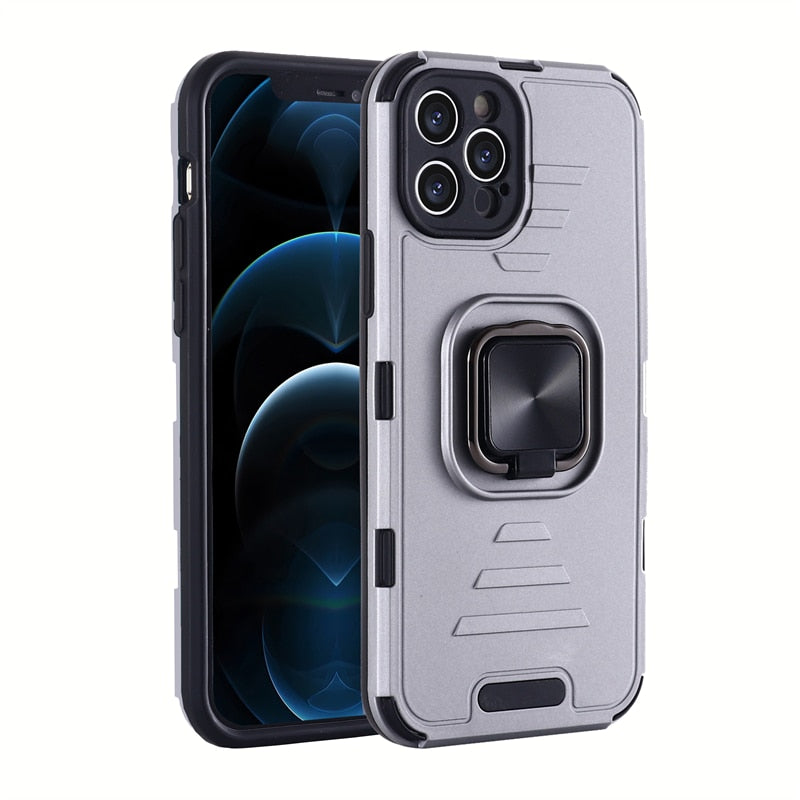 Cool Armor iPhone Case with Ring Holder Stand - HoHo Cases For iPhone 11 / Gray