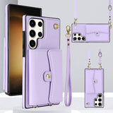 Lanyard Leather Multi Cards Wallet Samsung Galaxy Case - HoHo Cases For Samsung Galaxy S20 / Purple