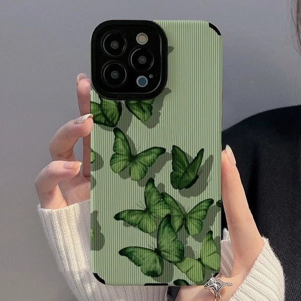 Fashion Green Butterfly-Bamboo Pattern iPhone Case - HoHo Cases Butterfly / For iPhone 14 Pro Max(6.7")