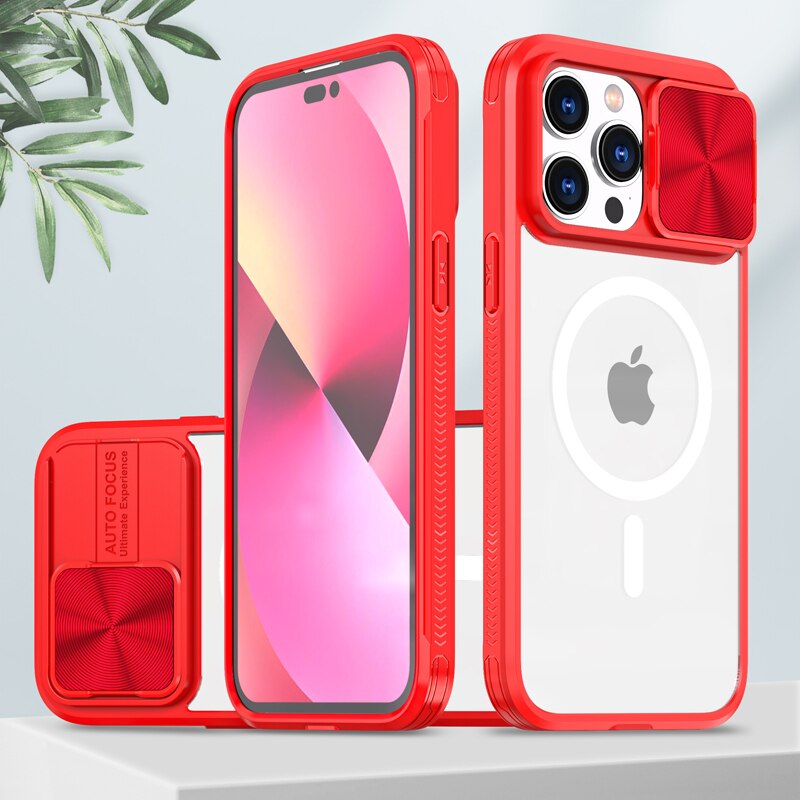 Luxury Transparent MagSafe iPhone Case with Camera Cover - HoHo Cases For iPhone X / Red