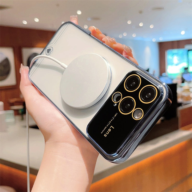 Magnetic Plating Heart Clear iPhone 15 Cases