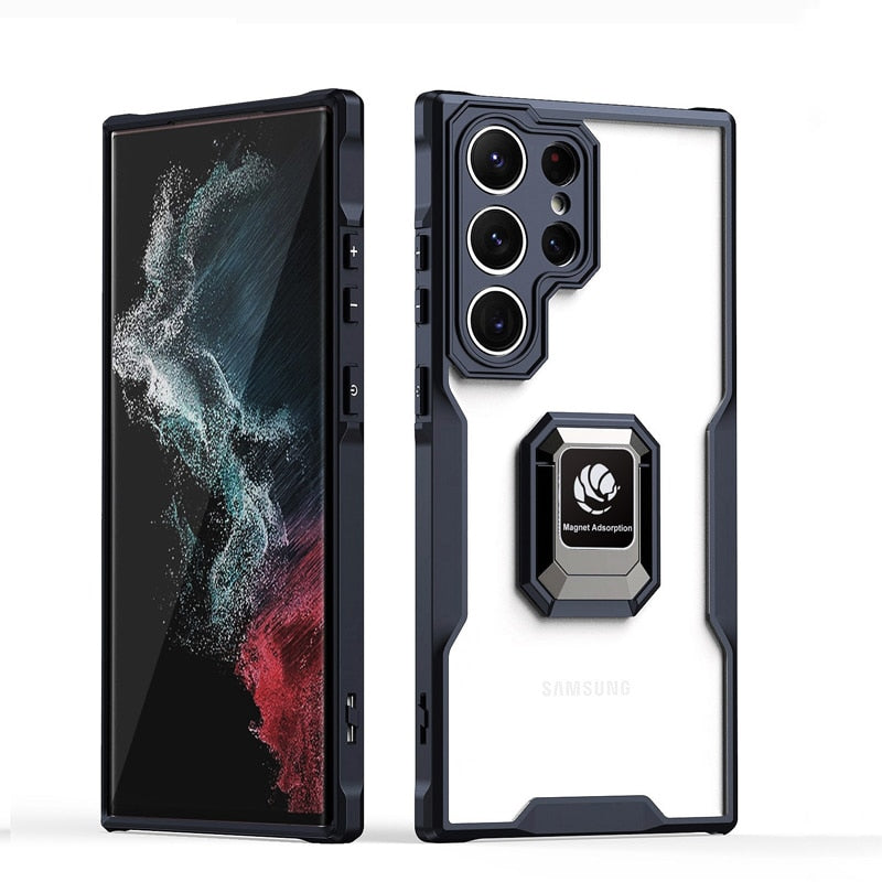 Transparent Magnetic Ring Samsung Galaxy Case - HoHo Cases Samsung Galaxy A12 / Black