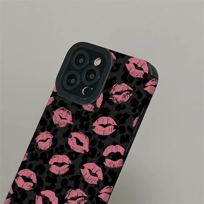Fashion Pink-Lip Leopard Print iPhone Case - HoHo Cases