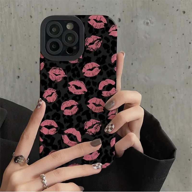 Fashion Pink-Lip Leopard Print iPhone Case - HoHo Cases