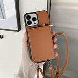 Luxury Crossbody Zipper Wallet iPhone Case - HoHo Cases For iPhone 14 / Auburn / Case & Strap