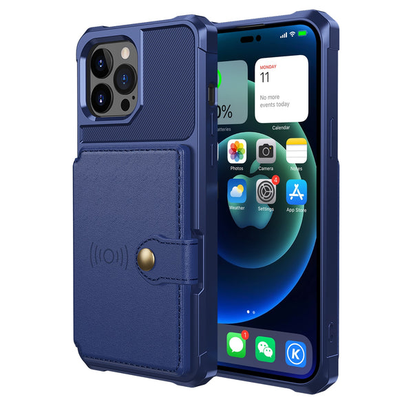 Magnetic Wallet Leather iPhone Case - HoHo Cases iphone 15 Pro Max / Blue
