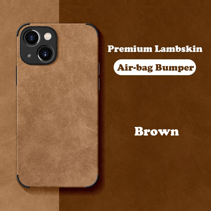 Luxury Shockproof Matte Lambskin iPhone Case - HoHo Cases For iPhone 14 / Brown