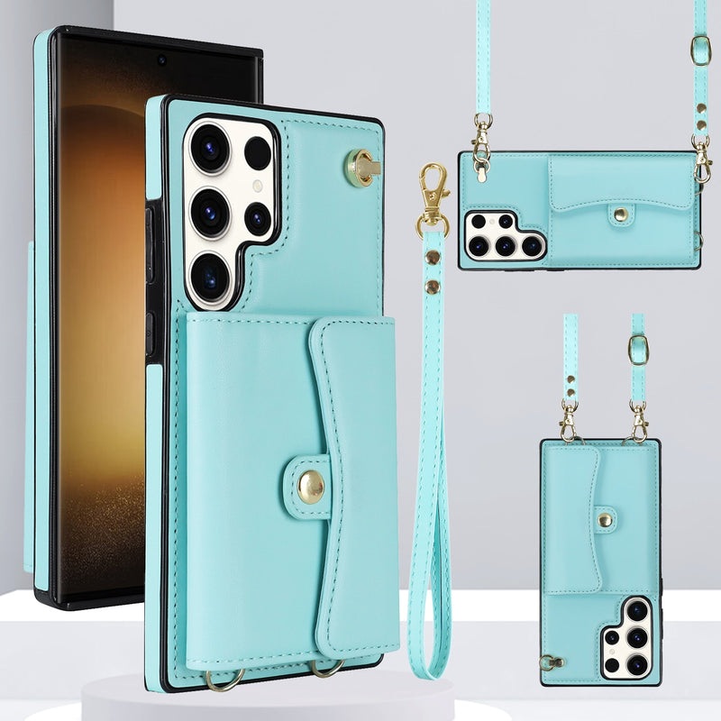 Lanyard Leather Multi Cards Wallet Samsung Galaxy Case - HoHo Cases For Samsung Galaxy S20 / Blue