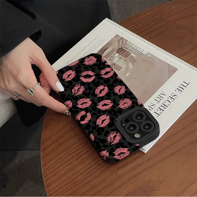 Fashion Pink-Lip Leopard Print iPhone Case - HoHo Cases