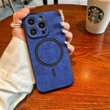 Luxury Retro Matte Leather MagSafe iPhone Case - HoHo Cases For iPhone 14 ProMax / Navy