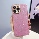 Electroplated Frame Lambskin iPhone Case - HoHo Cases For iPhone 14 / Glitter Pink