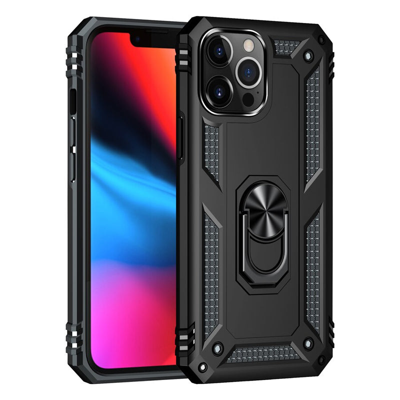 Shockproof Armor iPhone Case with Magnetic Metal Ring - HoHo Cases iPhone 15 Pro Max / Black