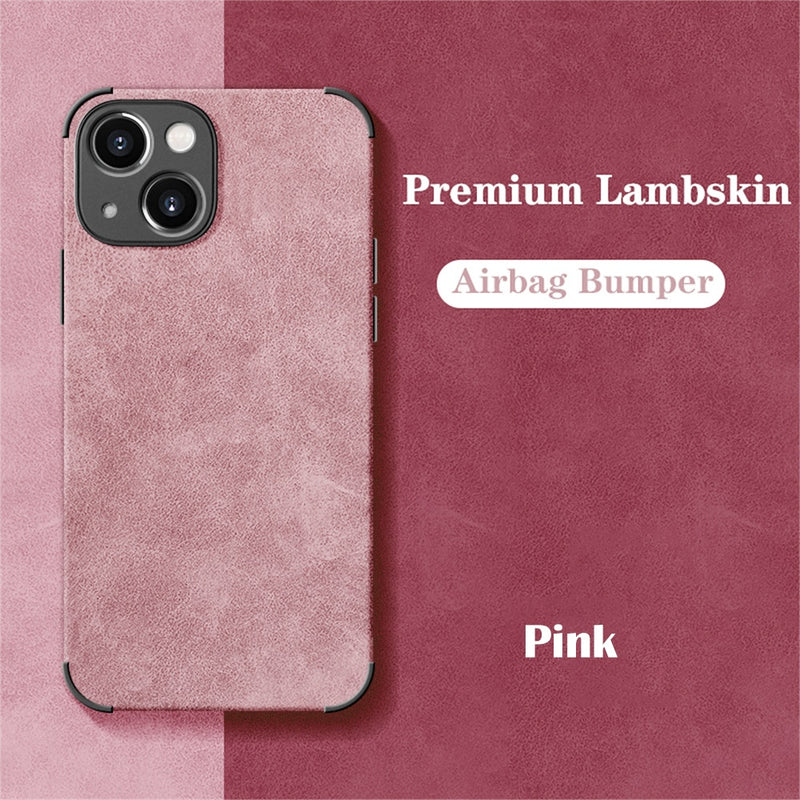 Luxury Shockproof Matte Lambskin iPhone Case - HoHo Cases For iPhone 14 / Pink