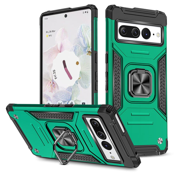 Magnetic Armor Matte Google Pixel Case with Ring - HoHo Cases For Google Pixel 5 / Dark Green