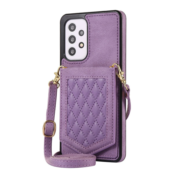 Crossbody Mirror Lanyard Wallet Samsung Galaxy Case - HoHo Cases For Samsung Galaxy S23 Ultra / Purple