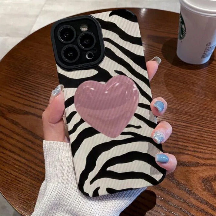 Fashion Pink Love Heart Zebra Pattern iPhone Case - HoHo Cases B / For iPhone 12