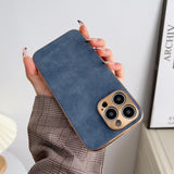 Electroplated Frame Lambskin iPhone Case - HoHo Cases For iPhone 14 / Blue