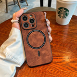 Luxury Retro Matte Leather MagSafe iPhone Case - HoHo Cases For iPhone 14 ProMax / Coffee