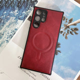 Leather Camera Protection MagSafe Samsung Case - HoHo Cases Samsung Galaxy S22 / Red