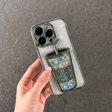 Plating Bubble Tea Glitter iPhone Case - HoHo Cases Silver / For iPhone 12