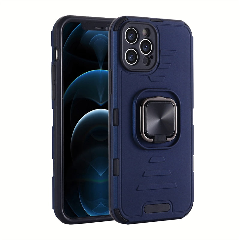 Cool Armor iPhone Case with Ring Holder Stand - HoHo Cases For iPhone 11 / Dark Blue