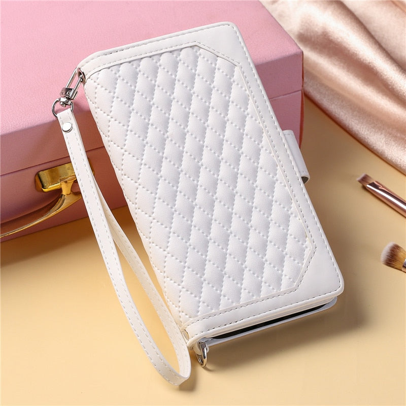Trendy Lanyard Zipper Wallet Samsung Galaxy Case - HoHo Cases For Samsung Galaxy S23 / White