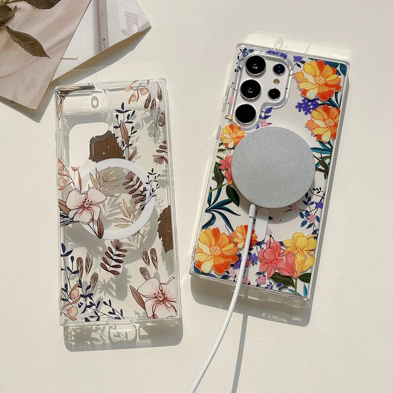 Retro Flowers Soft Clear Samsung Galaxy Cases