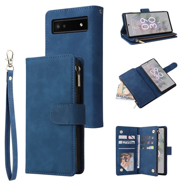 Wallet Multi-card Zipper Magnetic Flip Google Pixel Case - HoHo Cases Google Pixel 8 Pro / Blue