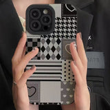 Fashion Square-Grid Heart iPhone Case - HoHo Cases For iPhone 14Pro Max / Black Gray