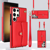 Lanyard Leather Multi Cards Wallet Samsung Galaxy Case - HoHo Cases For Samsung Galaxy S20 / Red