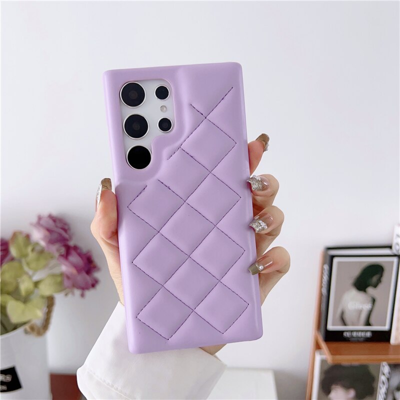 Candy Color Leather Diamond Lattice Samsung Case - HoHo Cases Samsung Galaxy S23 / Purple