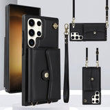 Lanyard Leather Multi Cards Wallet Samsung Galaxy Case - HoHo Cases For Samsung Galaxy S20 / Black