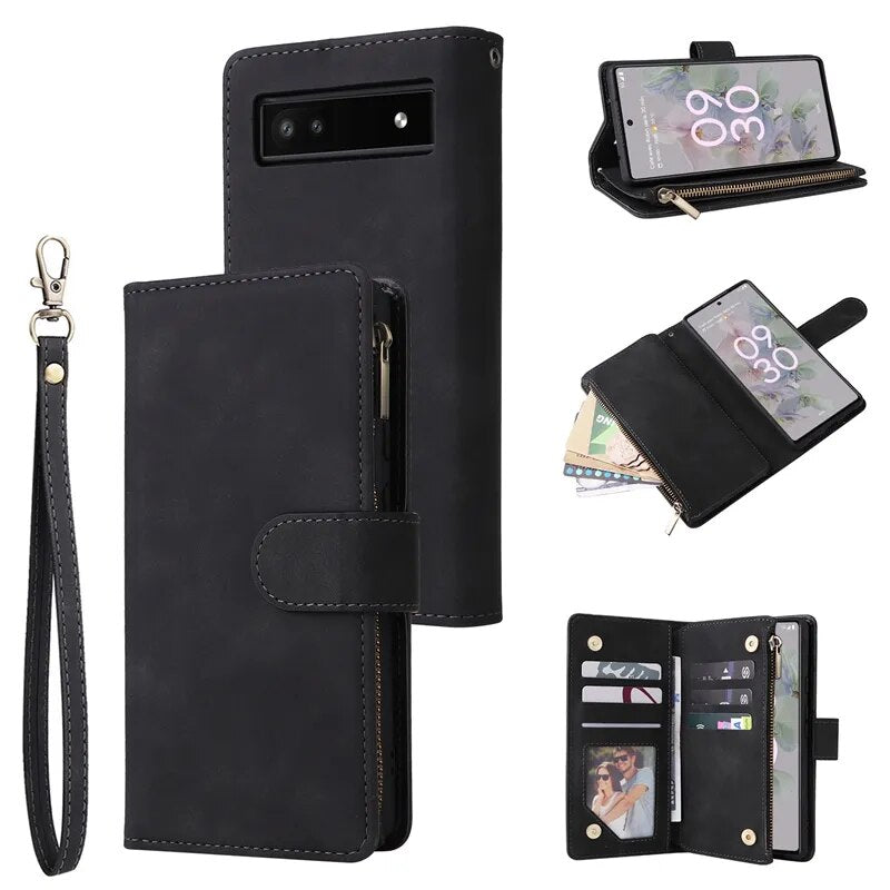 Wallet Multi-card Zipper Magnetic Flip Google Pixel Case - HoHo Cases Google Pixel 8 Pro / Black