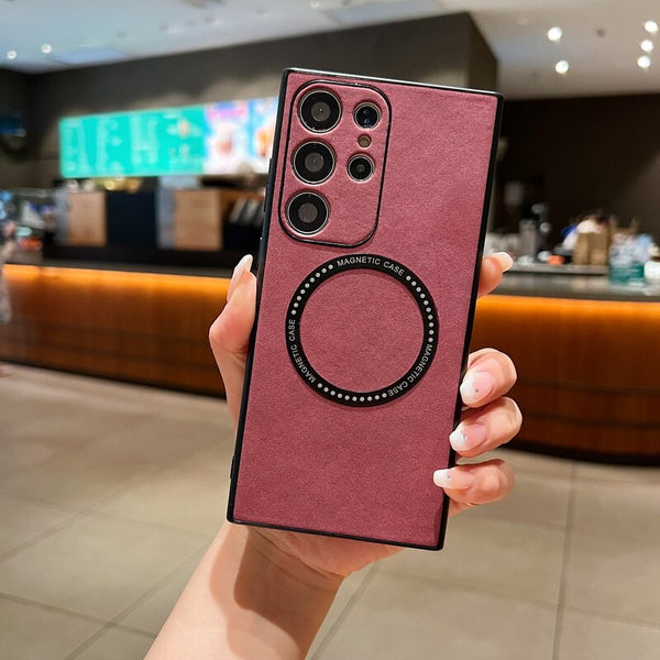 Shockproof Suede Leather MagSafe Samsung Case