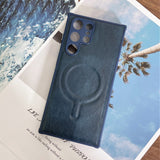 Leather Camera Protection MagSafe Samsung Case - HoHo Cases Samsung Galaxy S22 / Navy Blue