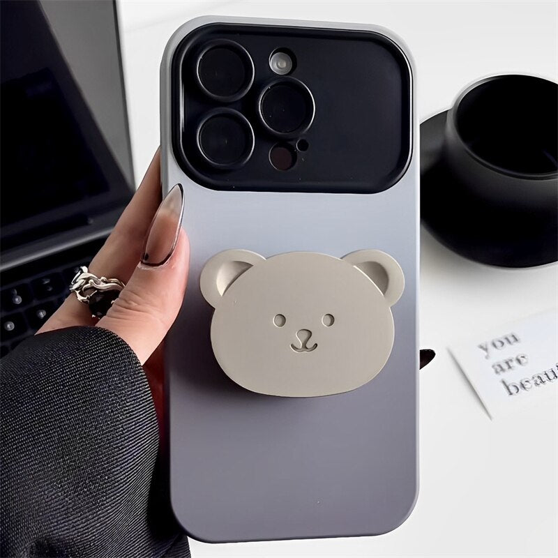 Cute 3D Bear Holder Gradient iPhone Case
