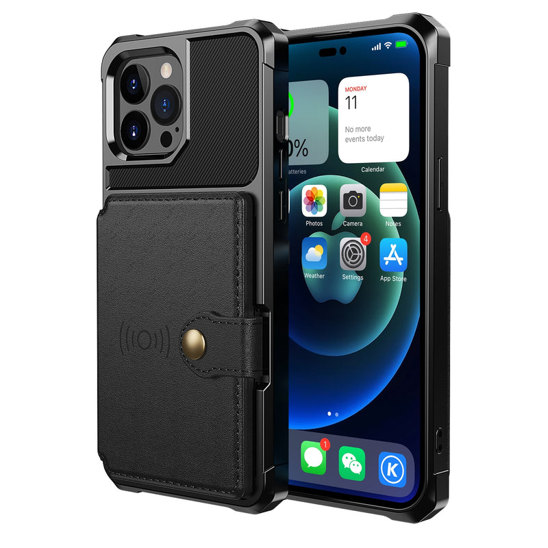 Magnetic Wallet Leather iPhone Case - HoHo Cases iphone 15 Pro Max / Black