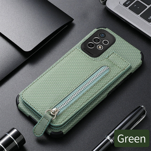 Leather Zipper Carbon Fiber Samsung Galaxy Case - HoHo Cases For Samsung Galaxy S23 Ultra / Green