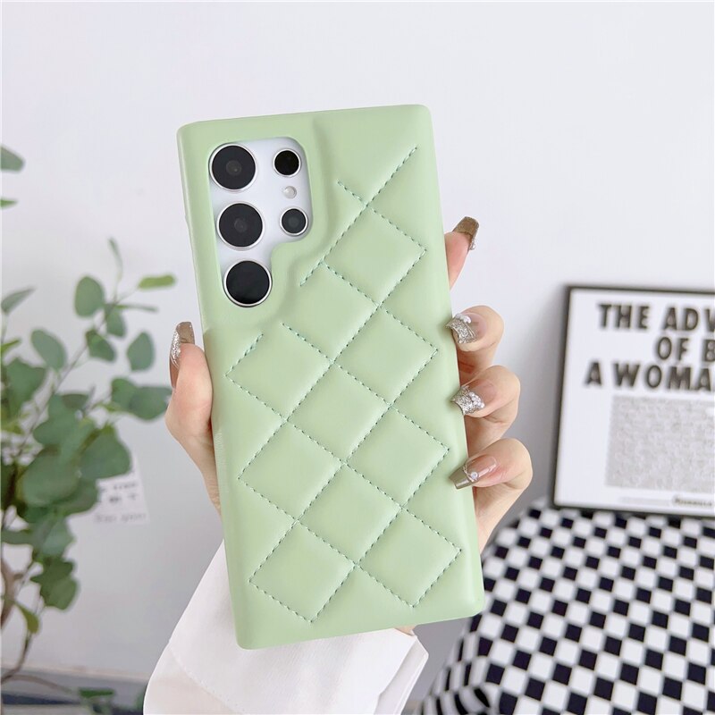 Candy Color Leather Diamond Lattice Samsung Case - HoHo Cases Samsung Galaxy S23 / Green