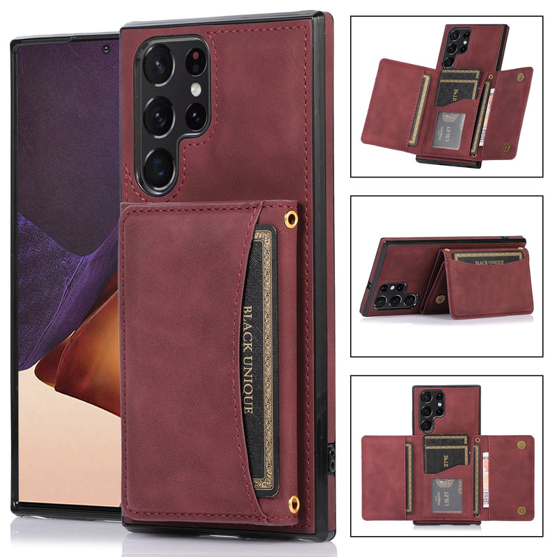 Triple Folded Matte Leather Wallet Samsung Galaxy Case - HoHo Cases For Samsung Galaxy S20 / Wine Red
