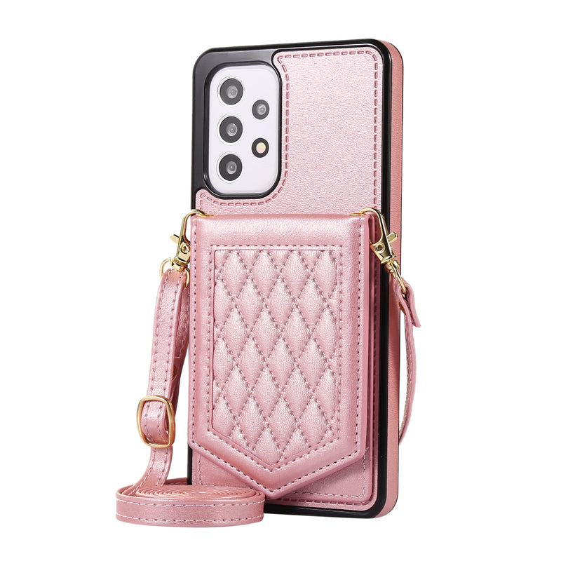 Crossbody Mirror Lanyard Wallet Samsung Galaxy Case - HoHo Cases For Samsung Galaxy S23 Ultra / Rose Gold