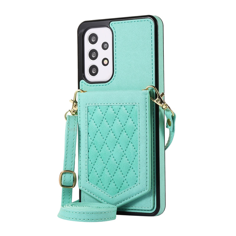 Crossbody Mirror Lanyard Wallet Samsung Galaxy Case - HoHo Cases For Samsung Galaxy S23 Ultra / Green