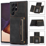 Triple Folded Matte Leather Wallet Samsung Galaxy Case - HoHo Cases For Samsung Galaxy S20 / Black