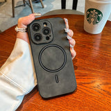 Luxury Retro Matte Leather MagSafe iPhone Case - HoHo Cases For iPhone 14 ProMax / Black